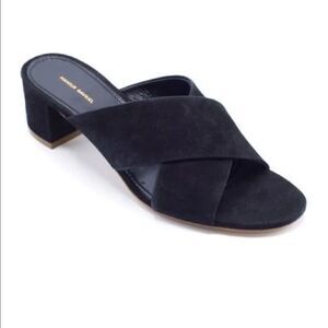 MANSUR GAVRIEL 41 Peep Toe suede cross over black heel chunky Italy Mule Block